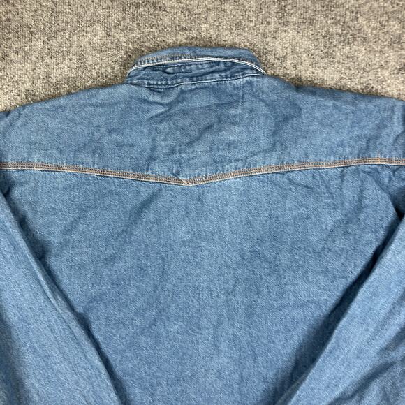 Lakin McKey Shirt Mens Size XLT Blue Denim Western Pearl Snap Work Cowboy - Picture 7 of 8